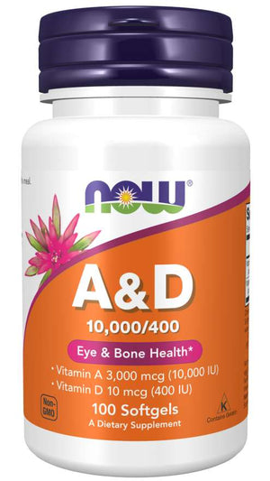 NOW Supplements, Vitamin A & D 10,000/400 IU, Eye Health*, Essential Nutrition, 100 Softgels