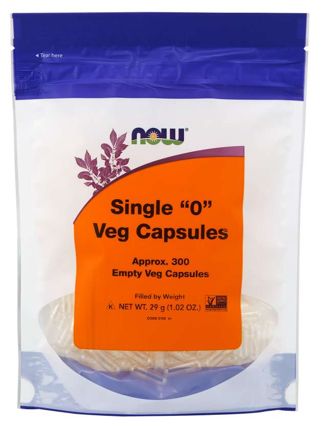 NOW Foods Single &quot;0&quot; Veg Capsules, Approx. 300 Veg Capsules (1.02 oz)