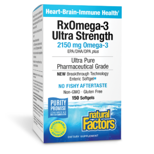 Natural Factors RxOmega-3 Ultra Strength Fish Oil with Vitamin D3, High Potency Formula, 2,150 mg, No Fishy Aftertaste, 60 Softgels