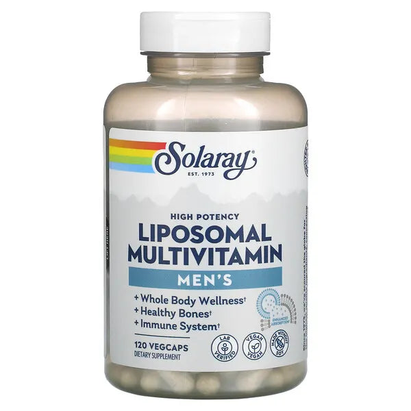 SOLARAY Liposomal Multivitamin for Men, Enhanced Absorption Immune, Energy &amp; Bone Support, Mens Daily Multi Vitamin, BCAA’s, Vitamin D3, C, B12, Zinc, Vegan, Soy Free, 30 Servings, 60 VegCaps
