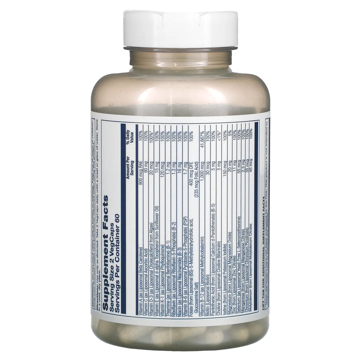 SOLARAY Liposomal Multivitamin for Men, Enhanced Absorption Immune, Energy &amp; Bone Support, Mens Daily Multi Vitamin, BCAA’s, Vitamin D3, C, B12, Zinc, Vegan, Soy Free, 30 Servings, 60 VegCaps