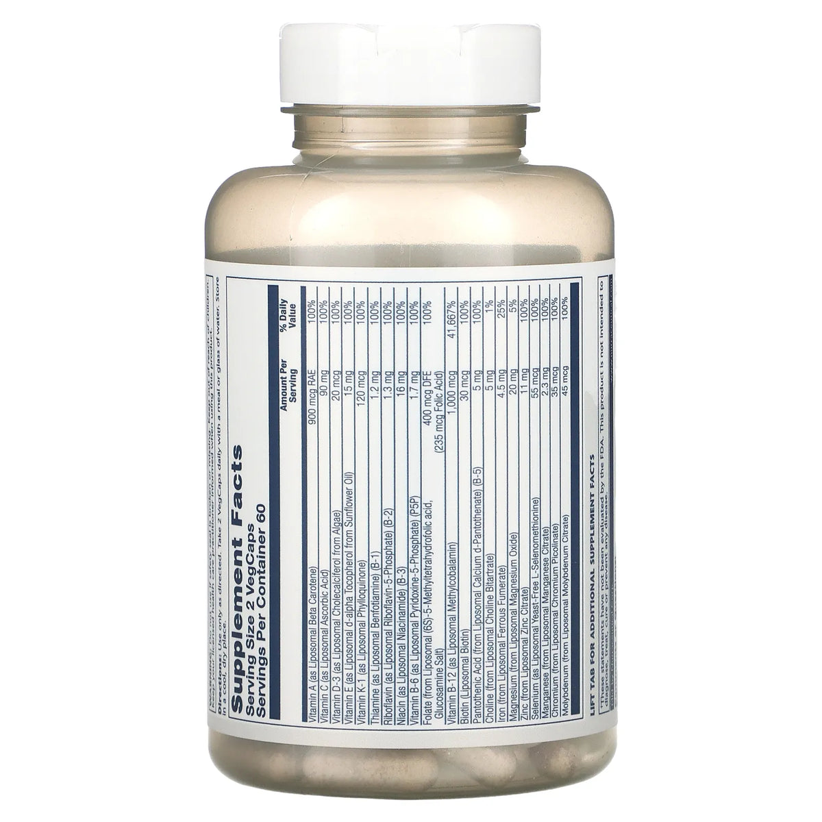 SOLARAY Liposomal Multivitamin for Women 50 Plus, Enhanced Absorption with Iron, Vitamin D, Vitamin C, B12, Biotin &amp; More, Immune Support &amp; Bone Health, Vegan, 30 Servings, 60 VegCaps