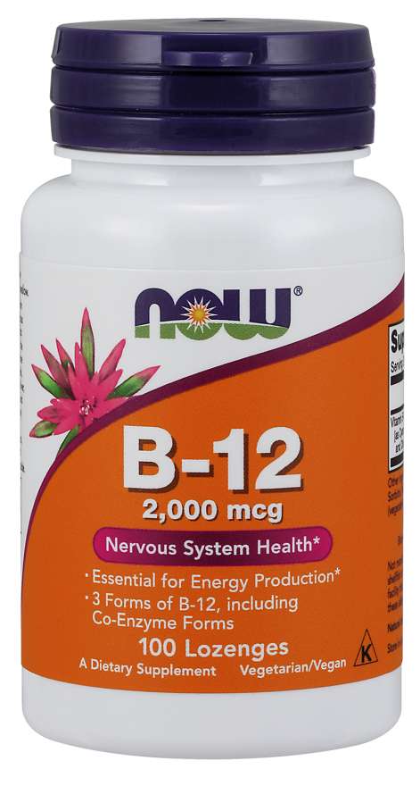 NOW Foods Supplements, B-12 2,000 mcg, Energy Production*, Nervous System Health*, 100 Lozenges
