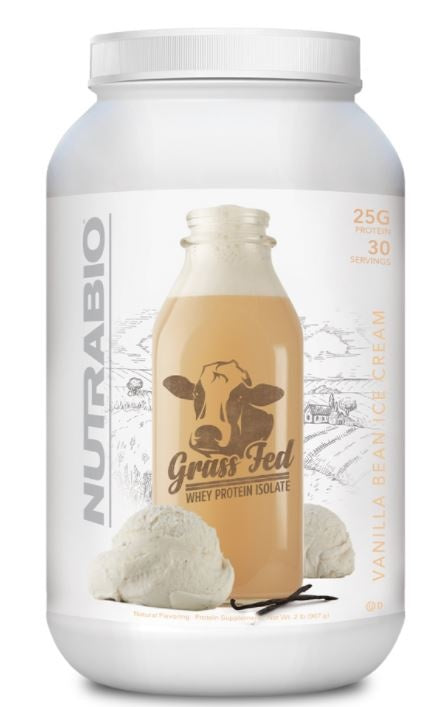 NutraBio Grass Fed Whey Isolate Protein Powder - 25G of Protein Per Scoop - Sugar Free Natural Lean Muscle Protein Supplement - Vanilla Bean- 2 Pounds, 29 Servings.