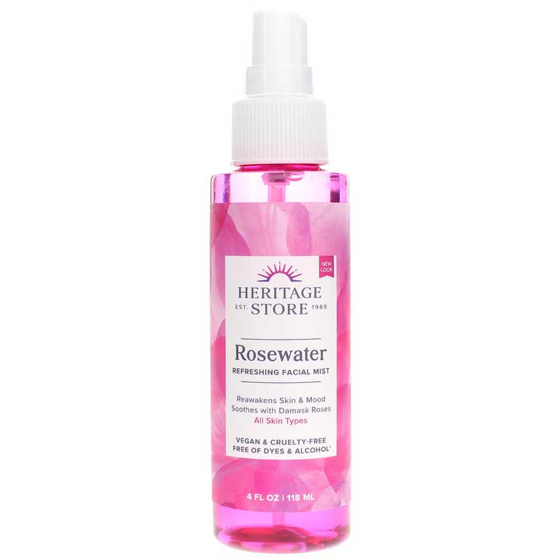 HERITAGE STORE Rosewater - Refreshing Face Mist with Damask Rose, All Skin Types - Hydrating Rose Water Spray for Glowing Skin Care - No Dyes or Alcohol, Hypoallergenic, Vegan, 60-Day Guarantee, 4oz
