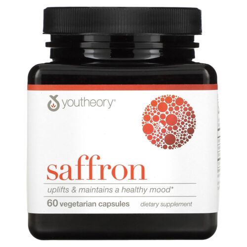 Youtheory Saffron - Vegan Energy Supplement for Men &amp; Women* - Contains Rhodiola Rosea &amp; Ashwagandha - Dairy, Soy &amp; Gluten Free - 60 Vegetarian Capsules