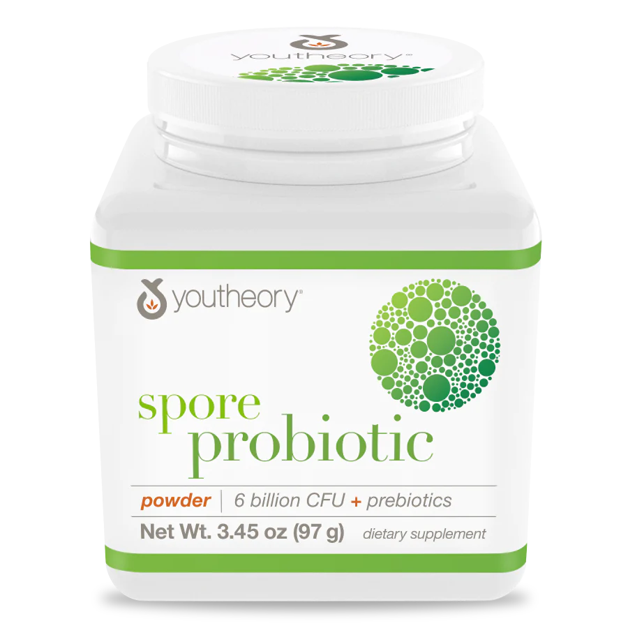 Youtheory Spore Probiotic Powder - Vegan Gut Health Supplement for Men &amp; Women* - 6 Billion CFU - Dairy, Soy &amp; Gluten Free - 3.45 oz