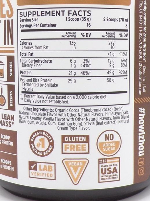 Zhou Plant Complete Vegan Protein Chocolate 199oz Discount Nutrition Store 